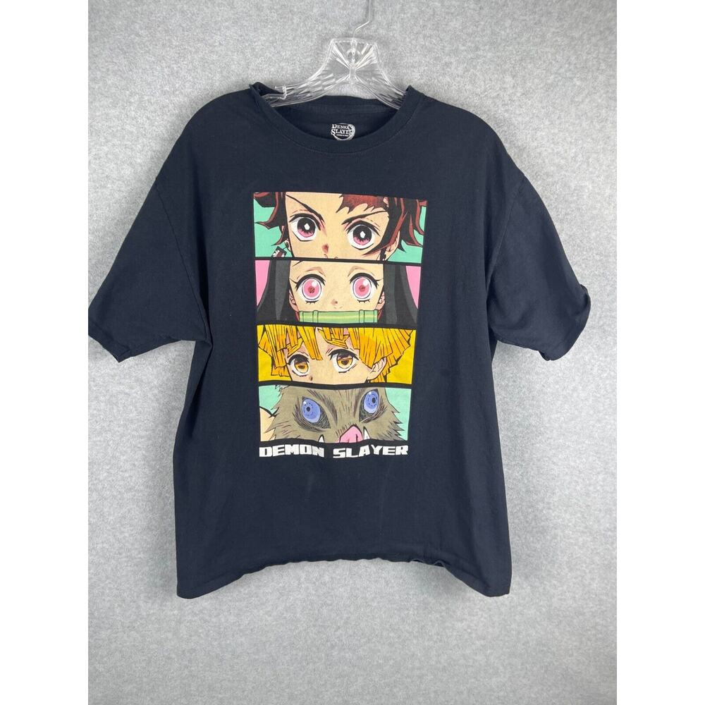 Demon Slayer T Shirt Men's Size L Black Character‎ Eye Montage Anime Tee